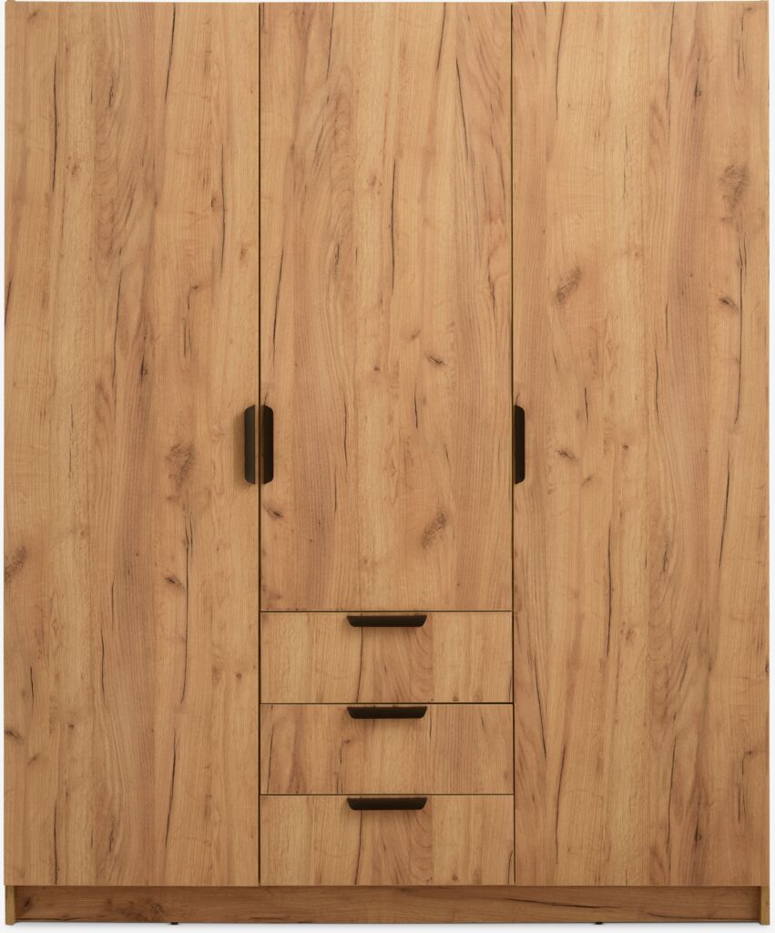 JENSLEV Garderob JENSLEV 144x176 3 dörrar 3 lådor natur vildekfärgad