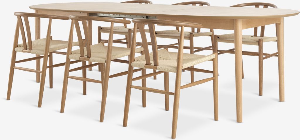 MARSTRAND + GUDERUP MARSTRAND L200/280 bord natur ek + 4 GUDERUP stol natur ek