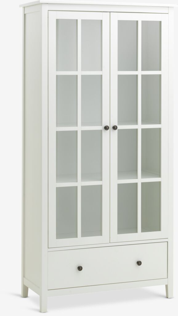 NORDBY Vitrinskåp NORDBY 2 dörrar 1 låda vit