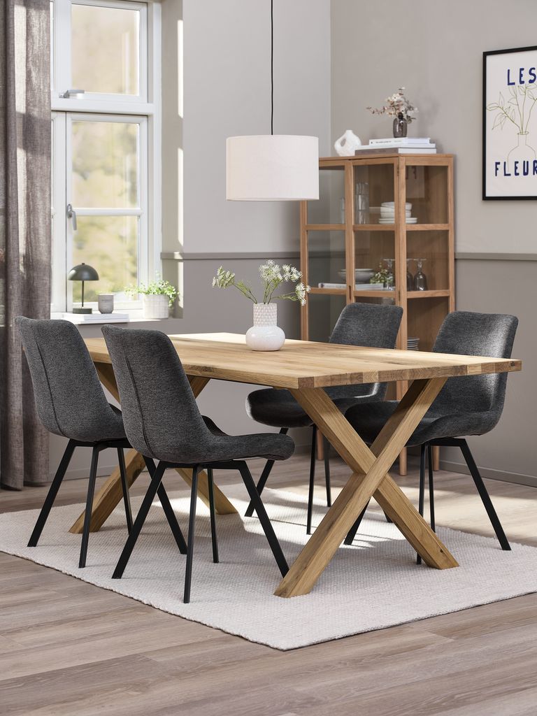 GRIBSKOV + HYGUM GRIBSKOV L180 bord natur ek + 4 HYGUM stol grå