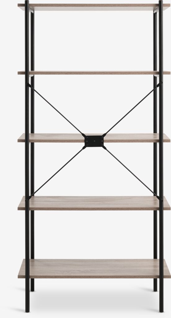VANDBORG Hyllenhet VANDBORG 5 hyllor ljus ekfärgad/svart