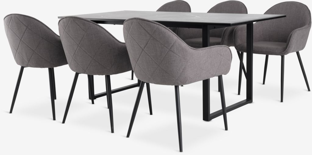 MOSELUND + SABRO MOSELUND L180 bord keramik + 4 SABRO stol grå/svart