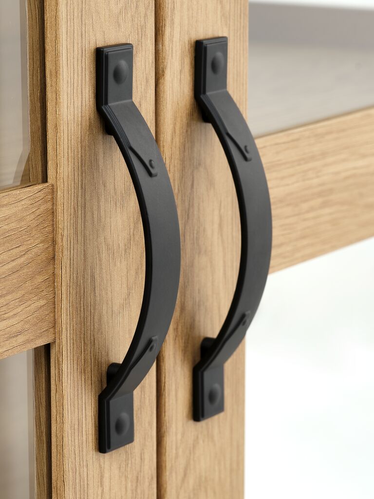 JUNGEN Vitrinskåp JUNGEN 2 glasdörrar 1 låda varm ekfärgat