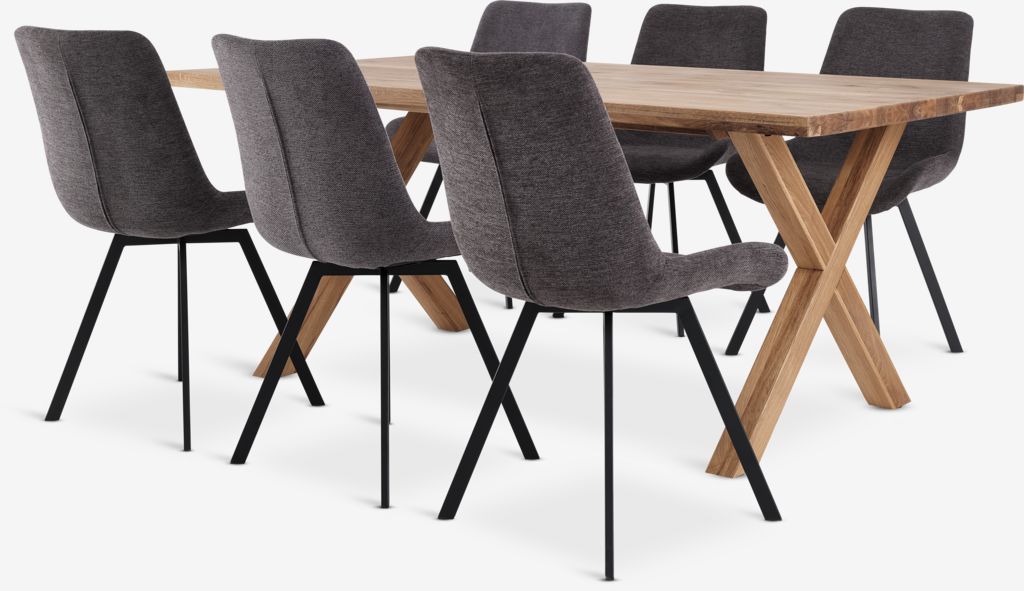 GRIBSKOV + HYGUM GRIBSKOV L230 bord natur ek + 4 HYGUM stol grå