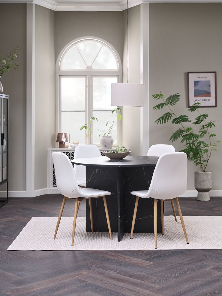 KRONDAL + JONSTRUP KRONDAL Ø110 bord marmor + 4 JONSTRUP stol vit