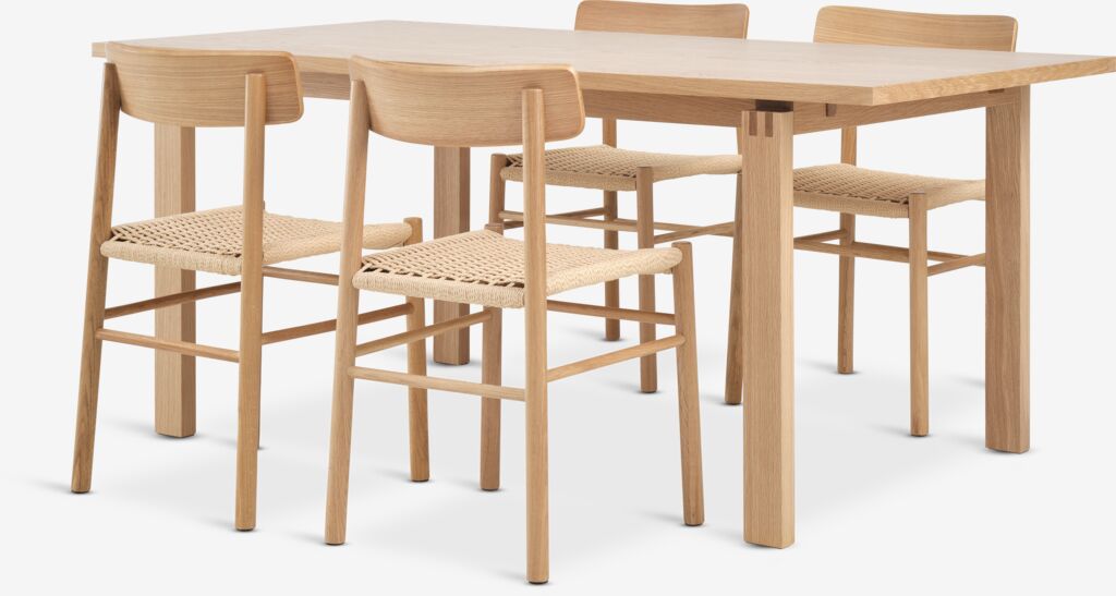 MEJLSKOV + ISLEV MEJLSKOV L180 bord natur ek + 4 ISLEV stol u/armstöd nat.ek