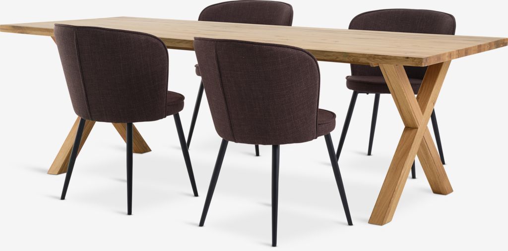 GRIBSKOV + RISSKOV GRIBSKOV L230 bord natur ek + 4 RISSKOV stol mörkbrun