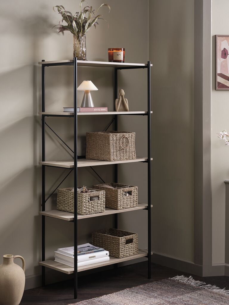 VANDBORG Hyllenhet VANDBORG 5 hyllor ljus ekfärgad/svart