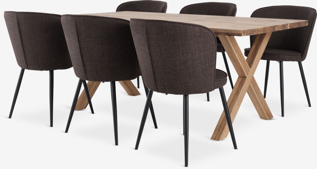 GRIBSKOV + RISSKOV GRIBSKOV L230 bord natur ek + 4 RISSKOV stol mörkbrun