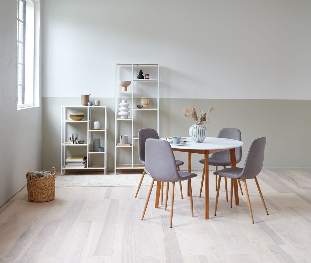 JEGIND + JONSTRUP JEGIND Ø105 bord vit + 4 JONSTRUP stol grå