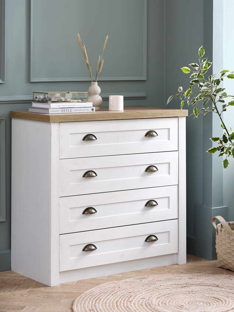 MARKSKEL Byrå MARKSKEL 4 lådor vit/natur vildekfärgad