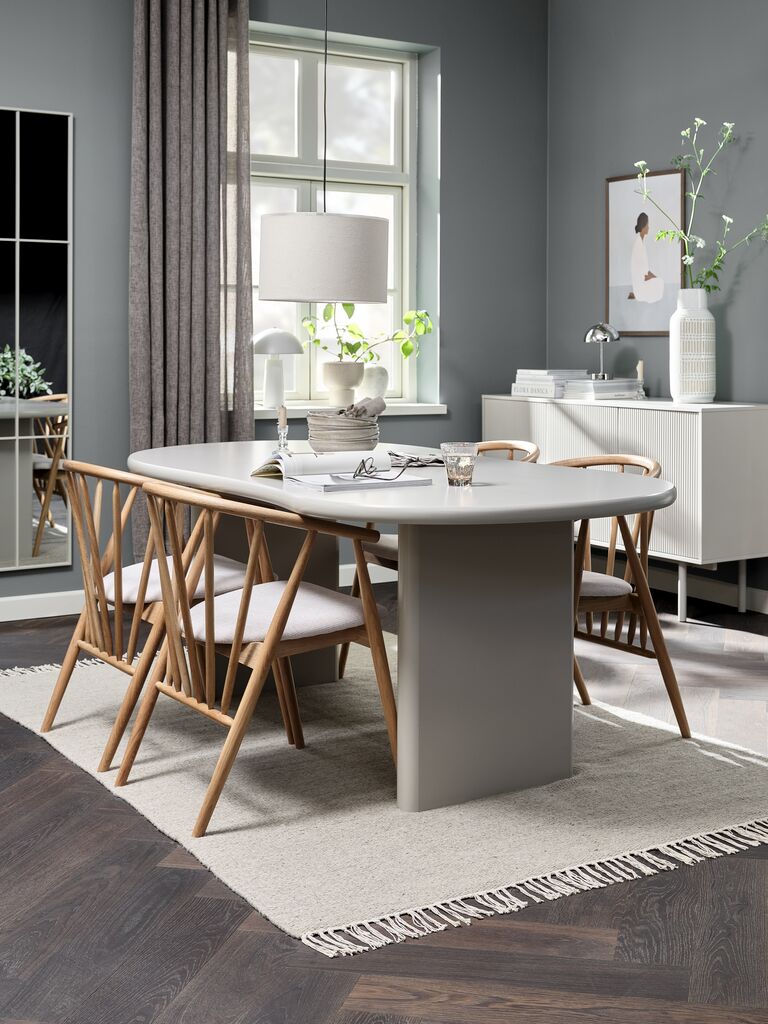 VORDINGBORG + LYKSBORG VORDINGBORG L198 bord beige + 4 LYKSBORG stol natur ek