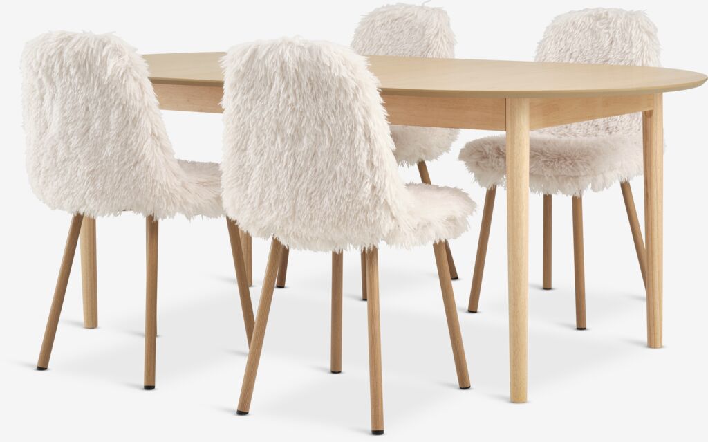 MARSTRAND + JONSTRUP MARSTRAND L200/280 bord natur ek + 4 JONSTRUP stol teddy