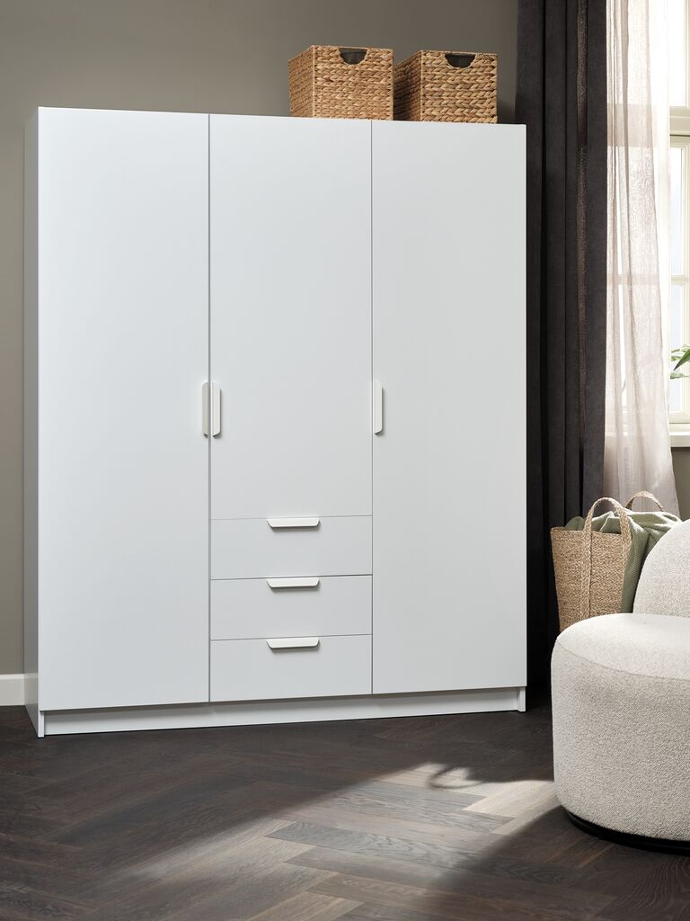 JENSLEV Garderob JENSLEV 144x176 3 dörrar 3 lådor vit