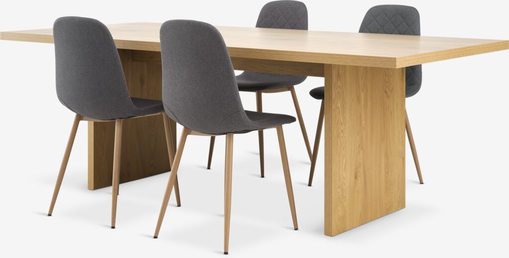 MUNKEBY + JONSTRUP MUNKEBY L220 bord varm ek + 4 JONSTRUP stol asfalt