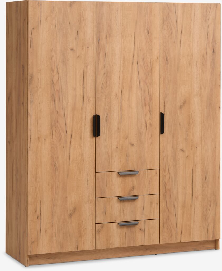 JENSLEV Garderob JENSLEV 144x176 3 dörrar 3 lådor natur vildekfärgad