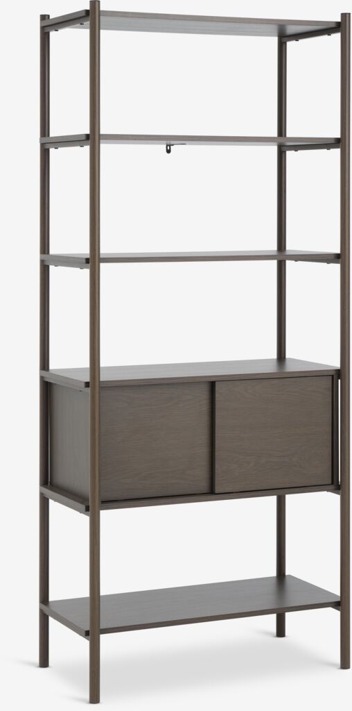 LINDVED Hyllenhet LINDVED 6 hyllor 2 dörrar mörk ekfärgad