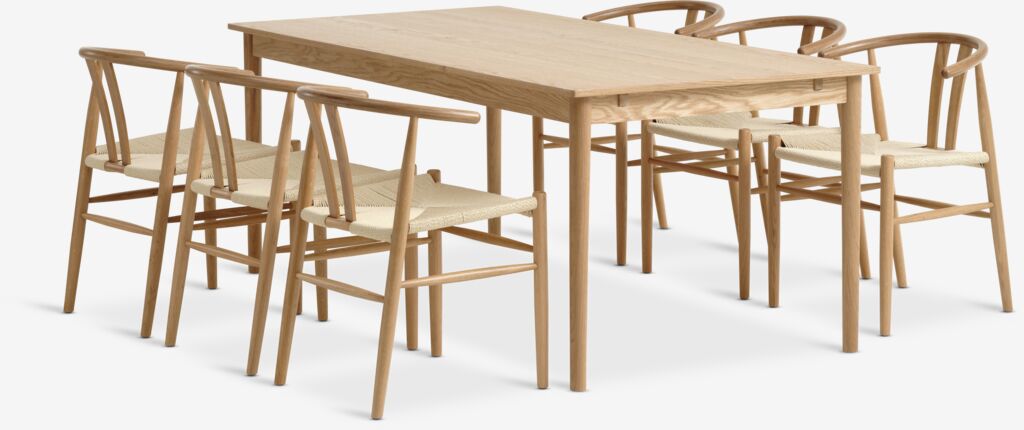 MARSTRUP + GUDERUP MARSTRUP L190/280 bord natur ek + 4 GUDERUP stol natur ek