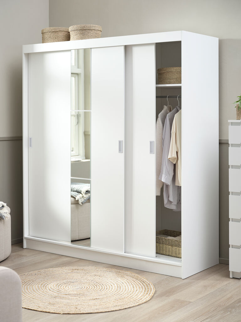 ODDER Garderob ODDER 179x201 3 skjutdörrar m/spegel vit