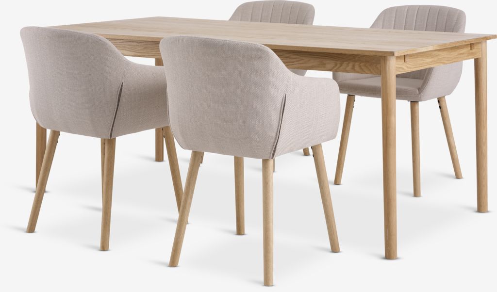 MARSTRUP + ADSLEV MARSTRUP L190/280 bord natur ek + 4 ADSLEV stol beige