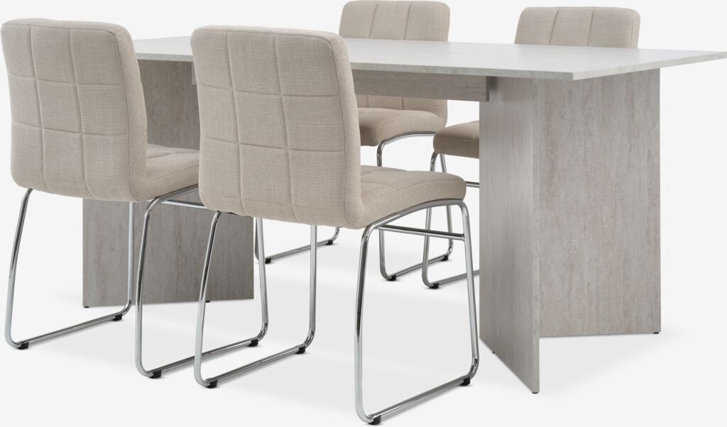 KRONDAL + HAMMEL KRONDAL L180 bord travertin + 4 HAMMEL stol beige