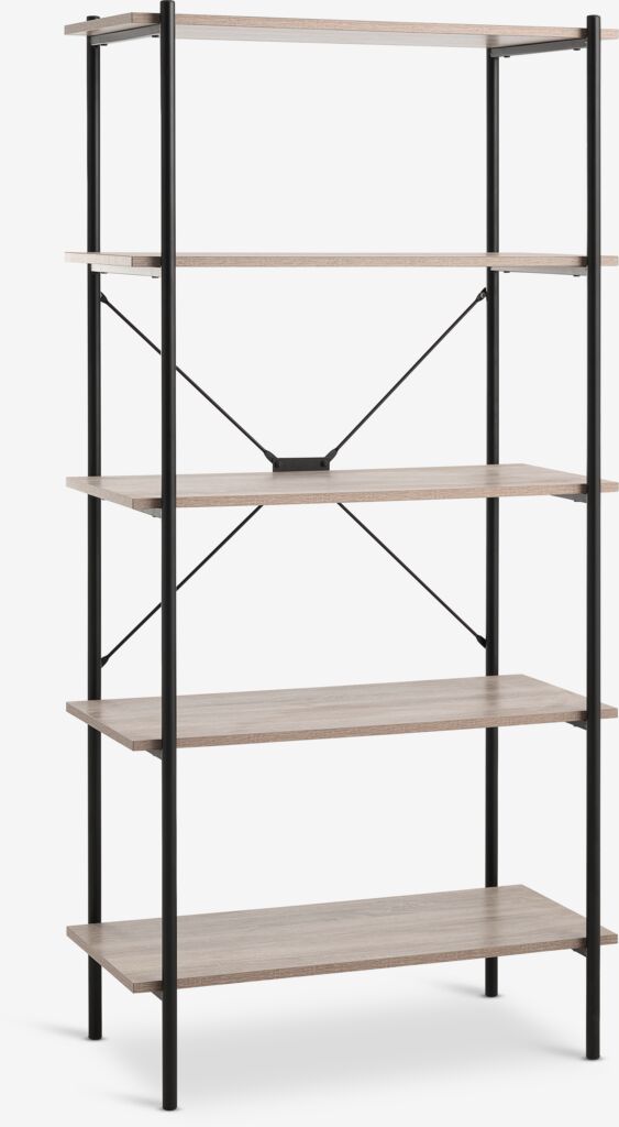 VANDBORG Hyllenhet VANDBORG 5 hyllor ljus ekfärgad/svart