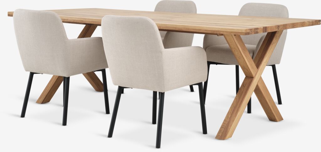 GRIBSKOV + SOTTRUP GRIBSKOV L230 bord natur ek + 4 SOTTRUP stol beige/svart