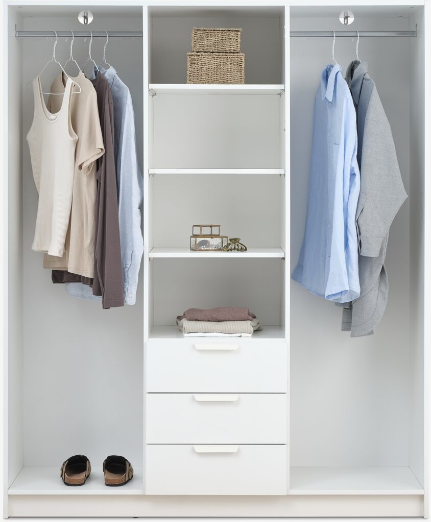 JENSLEV Garderob JENSLEV 144x176 3 dörrar 3 lådor vit