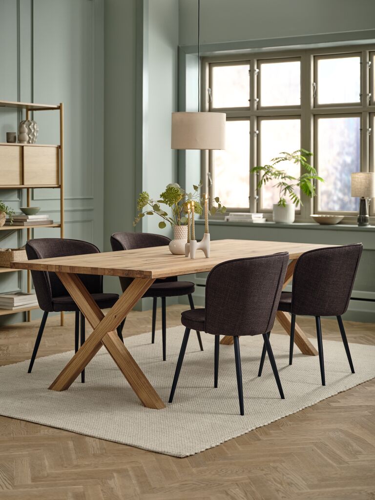 GRIBSKOV + RISSKOV GRIBSKOV L230 bord natur ek + 4 RISSKOV stol mörkbrun