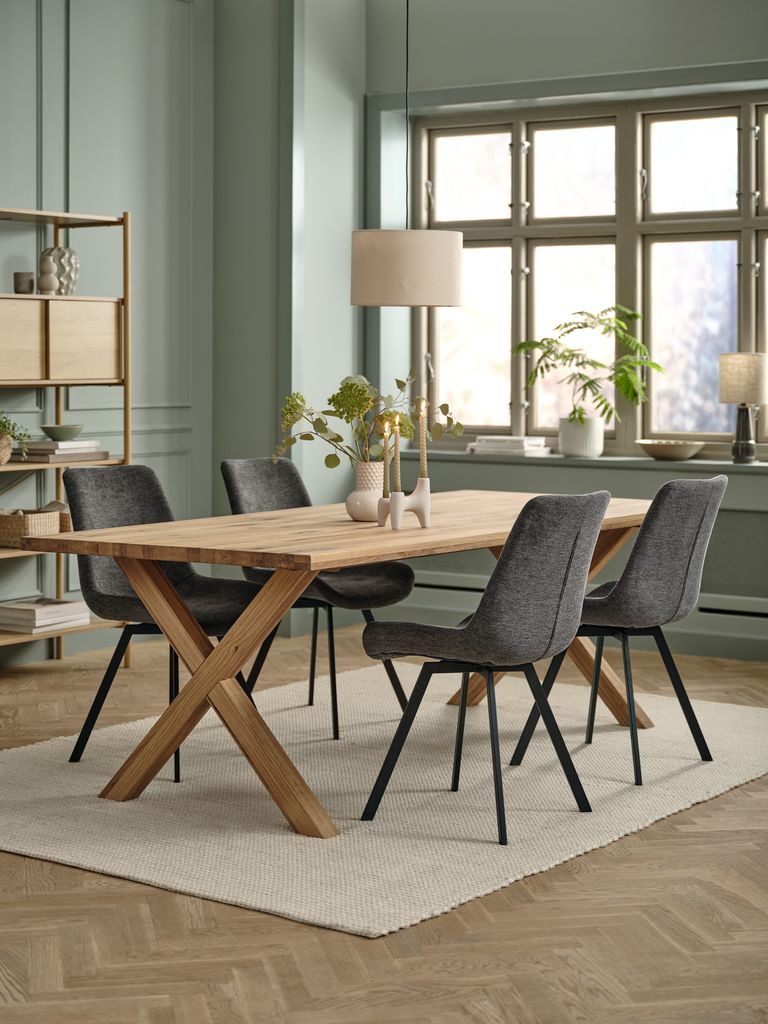 GRIBSKOV + HYGUM GRIBSKOV L230 bord natur ek + 4 HYGUM stol grå