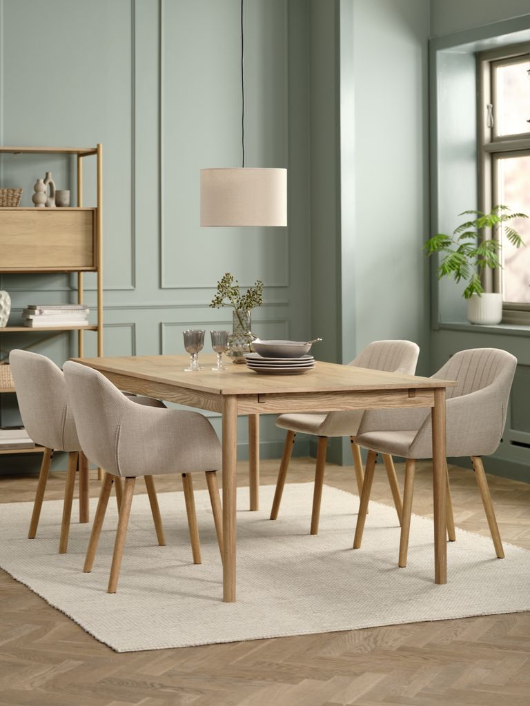 MARSTRUP + ADSLEV MARSTRUP L190/280 bord natur ek + 4 ADSLEV stol beige