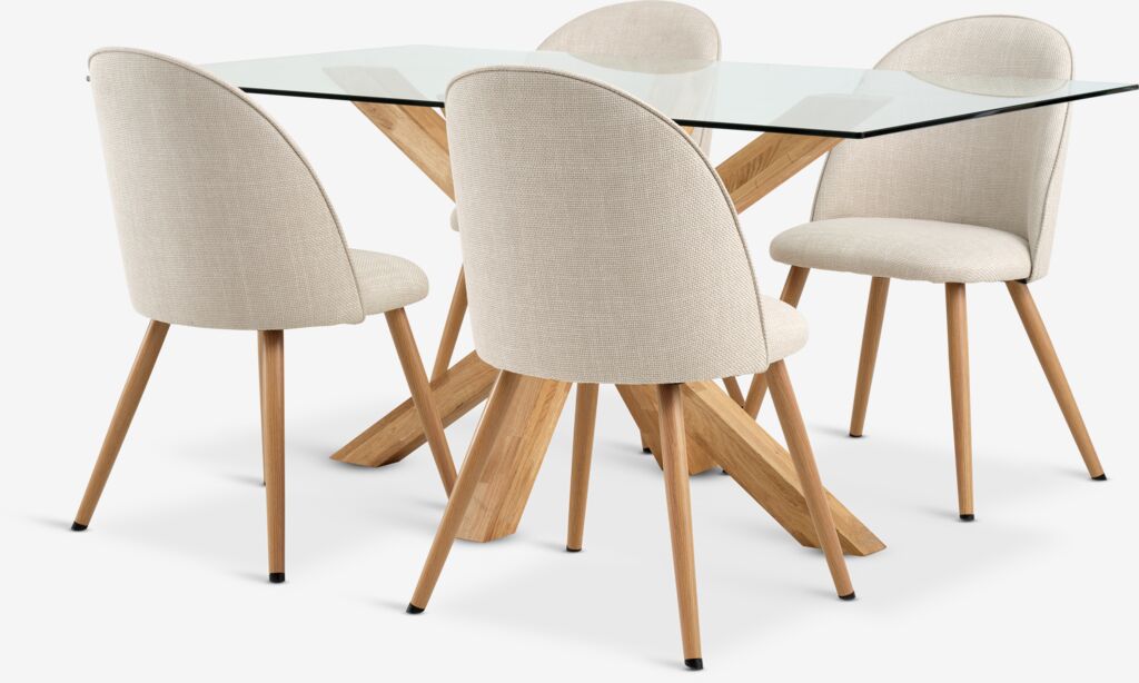 AGERBY + THORUP AGERBY L160 bord natur ek + 4 THORUP stol beige/natur ek