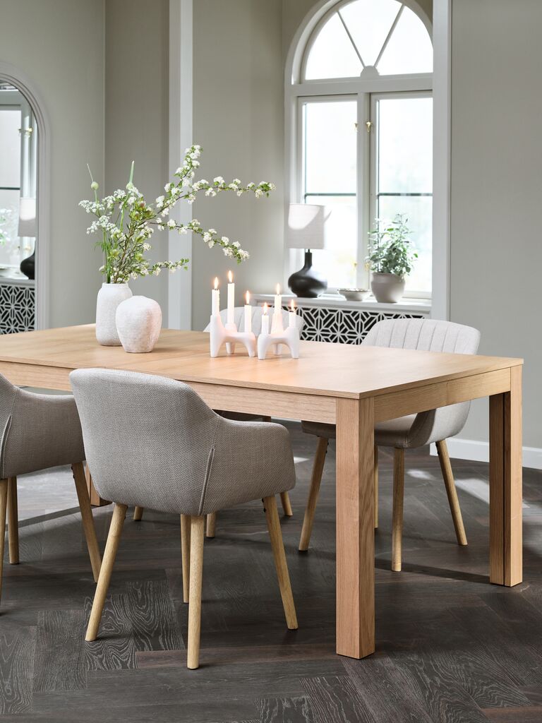 KORSKRO + ADSLEV KORSKRO L200 bord natur ek + 4 ADSLEV stol beige/ek