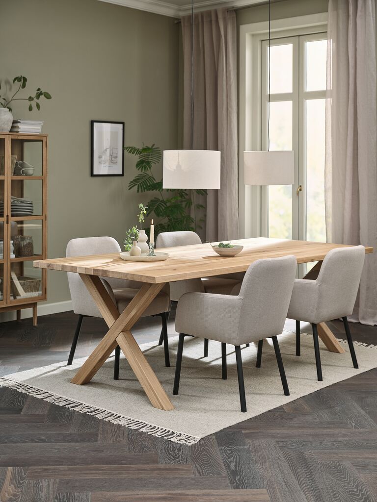 GRIBSKOV + SOTTRUP GRIBSKOV L230 bord natur ek + 4 SOTTRUP stol beige/svart