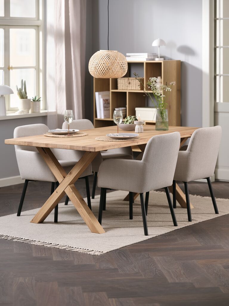 GRIBSKOV + SOTTRUP GRIBSKOV L180 bord natur ek + 4 SOTTRUP stol beige/svart