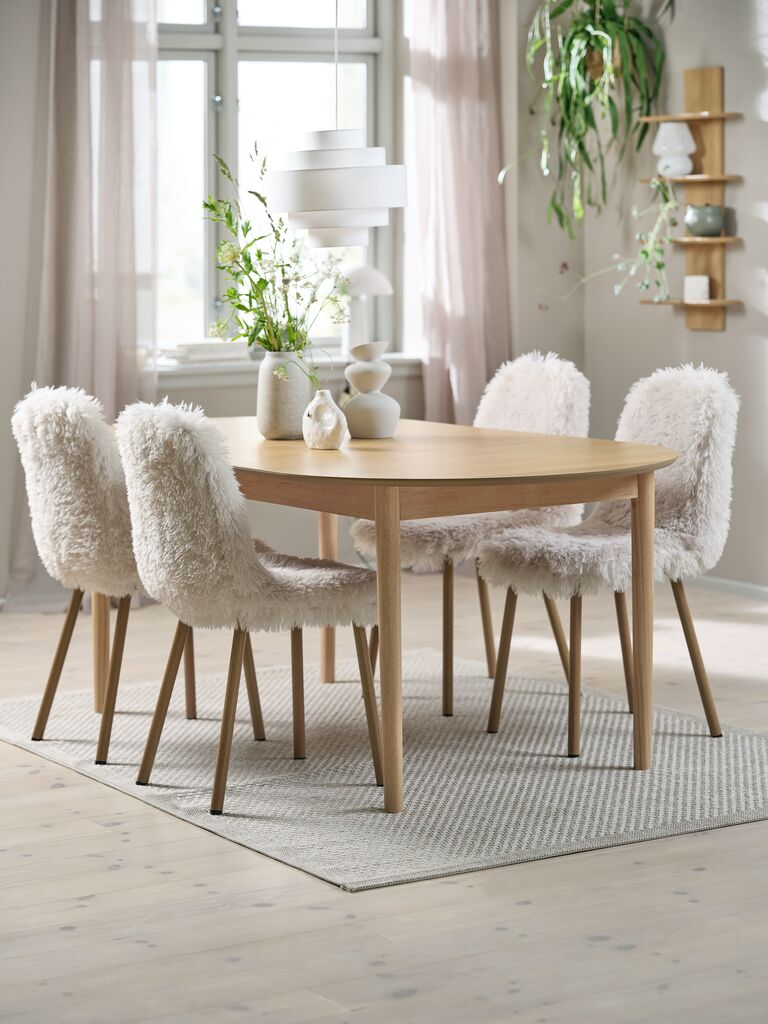 MARSTRAND + JONSTRUP MARSTRAND L200/280 bord natur ek + 4 JONSTRUP stol teddy