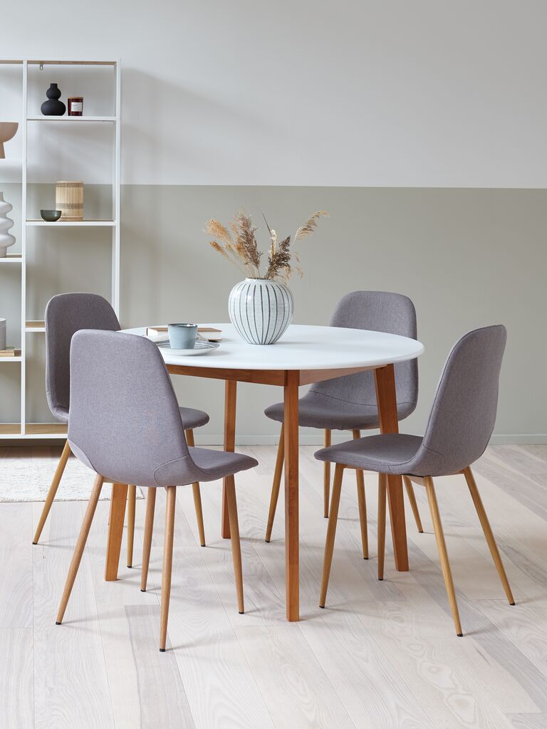 JEGIND + JONSTRUP JEGIND Ø105 bord vit + 4 JONSTRUP stol grå