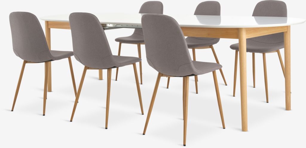 MARSTRAND + JONSTRUP MARSTRAND L200/280 bord vit + 4 JONSTRUP stol grå