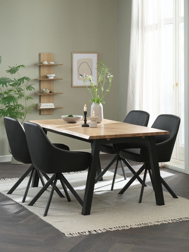 SKOVLUNDE + ROSTRUP SKOVLUNDE L160 bord natur ek + 4 ROSTRUP stol svart