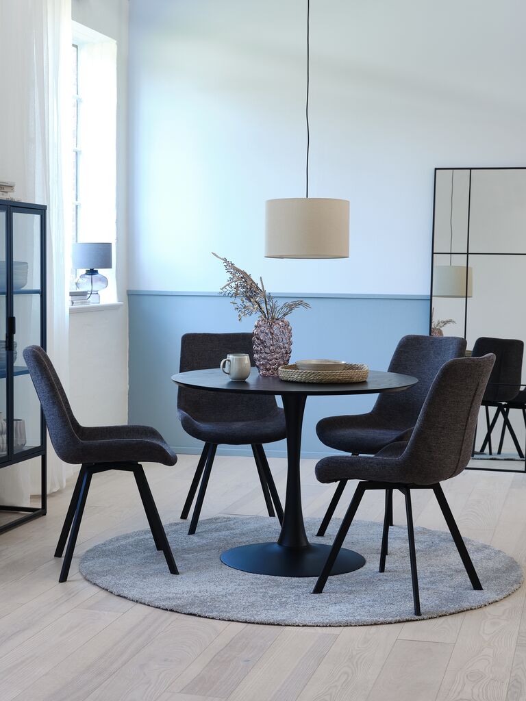 RINGSTED + HYGUM RINGSTED Ø100 bord svart + 4 HYGUM stol grå