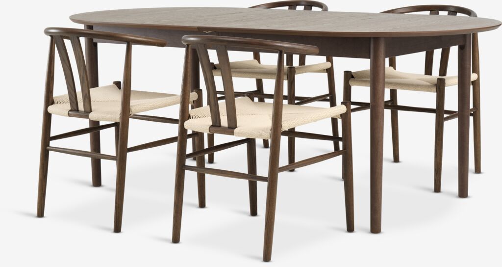 MARSTRAND + GUDERUP MARSTRAND L200/280 bord mörk ek + 4 GUDERUP stol mörk ek