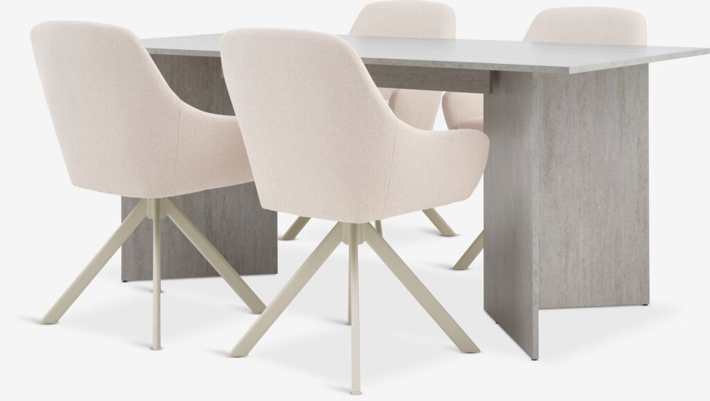 KRONDAL + ROSTRUP KRONDAL L180 bord travertin + 4 ROSTRUP stol beige