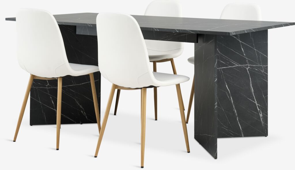KRONDAL + JONSTRUP KRONDAL L180 bord marmorlook + 4 JONSTRUP stol vit