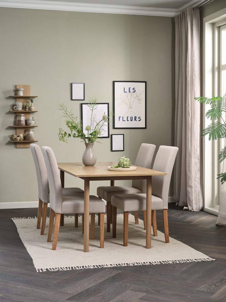 ALSTED + TUREBY ALSTED L160 bord natur ek + 4 TUREBY stol beige