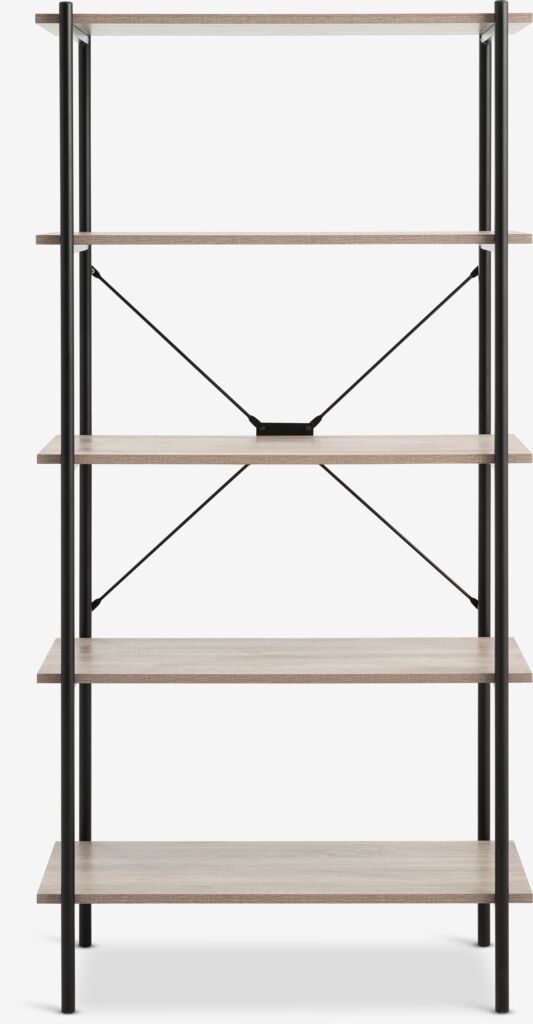 VANDBORG Hyllenhet VANDBORG 5 hyllor ljus ekfärgad/svart