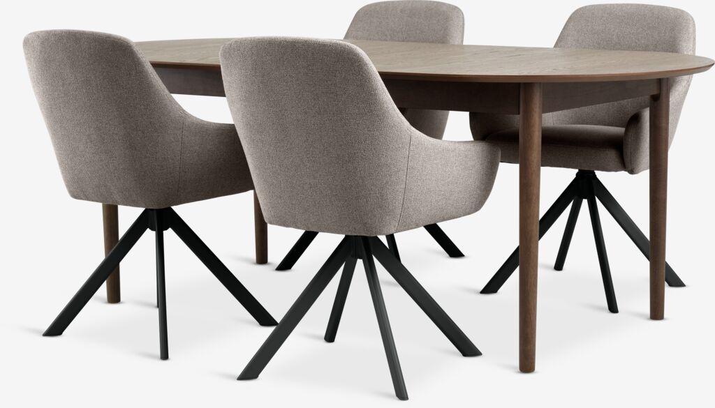 MARSTRAND + ROSTRUP MARSTRAND L200/280 bord mörk ek + 4 ROSTRUP stol sand