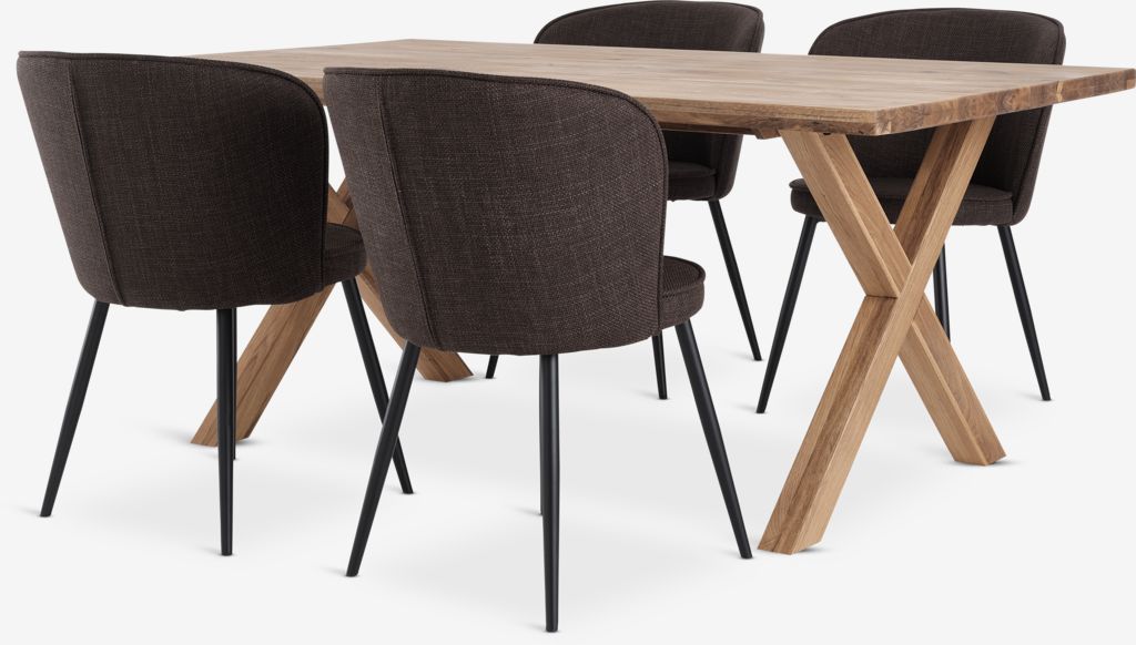 GRIBSKOV + RISSKOV GRIBSKOV L180 bord natur ek + 4 RISSKOV stol mörkbrun