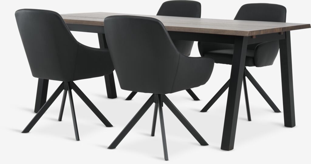 SKOVLUNDE + ROSTRUP SKOVLUNDE L200 bord mörk ek + 4 ROSTRUP stol svart