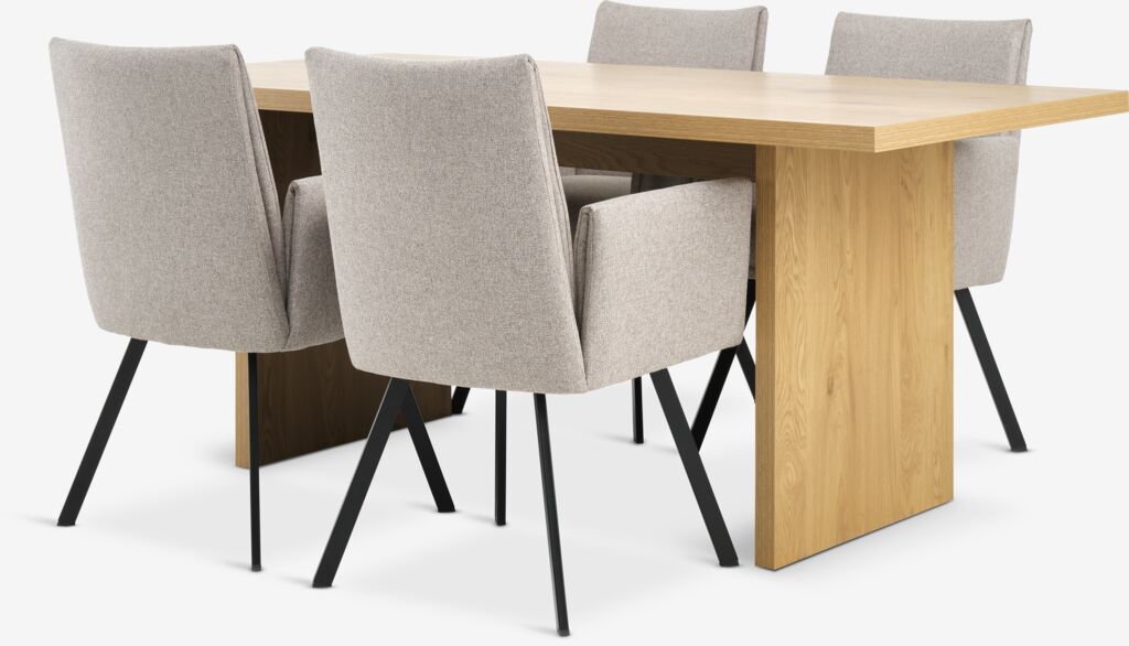 MUNKEBY + GJESING MUNKEBY L180 bord varm ek + 4 GJESING stol beige/svart