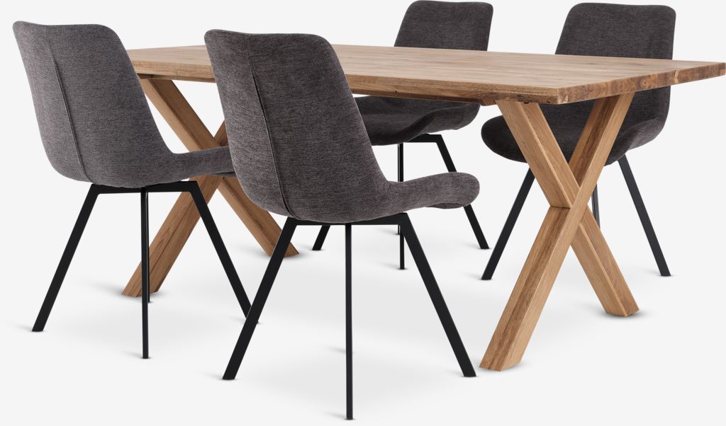 GRIBSKOV + HYGUM GRIBSKOV L180 bord natur ek + 4 HYGUM stol grå